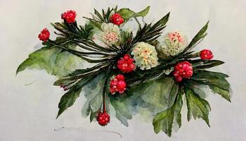 acuarela Navidad flor acuerdo. rojo flor planta. mano dibujado invierno ramos de flores aislado en blanco. generativo ai foto