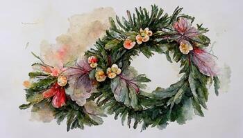 Watercolor christmas wreath concept. photo