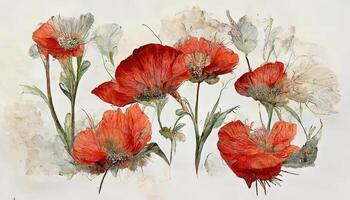 Large botanical set of wild flowers set of separate parts and bring together to beautiful bouquet. photo
