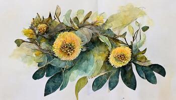 Set of spring lemon flower arrangement watercolor illustration. photo