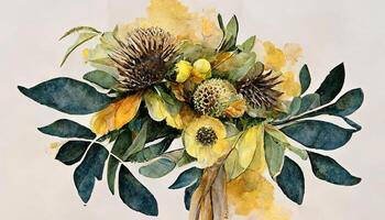 Wedding invitation clipart elements. Watercolor floral. Botanical Drawing. Generative Ai photo