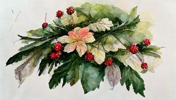 acuarela Navidad floral ramo, mano dibujado botánico invierno plantas, flor de pascua flor. generativo ai foto