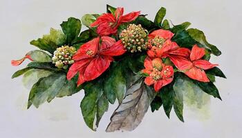 christmas background with poinsettia and red bow. photo