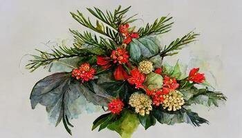 Navidad antecedentes con flor de pascua y rojo arco. generativo ai foto