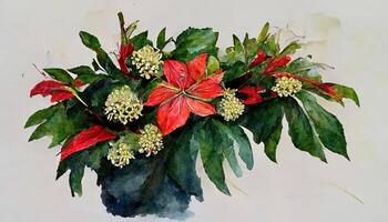 Merry christmas lettering with poinsettia. photo