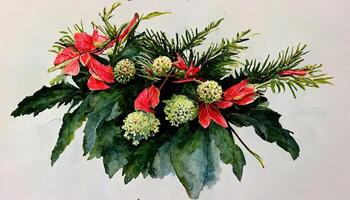 christmas decoration with holly and red berries. photo