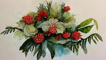 christmas decoration with holly and red berries. photo