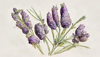 excepcional lavanda flores ramos recopilación, acuarela botánico ilustración aislado en blanco antecedentes. generativo ai foto