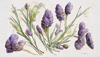 Excellent Lavender flowers bouqets collection, Watercolor botanical illustration isolated on white background. photo