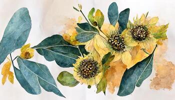 Set of spring lemon flower arrangement watercolor illustration. photo