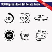 360 degrees vector icon set. Round signs with arrows rotation to 360 degrees. Rotate symbol isolated on grey background. Vector illustration.