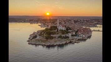 Time-lapse video of drone flyover over Croatian coastal town Porec