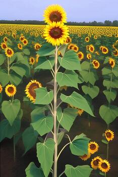 A painting of a sunflower with the word sunflower on it photo