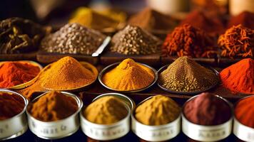 A display of spices including one that says turmeric photo