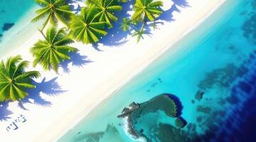 aéreo ver de hermosa tropical playa y mar con Coco palma árbol. ai generado foto