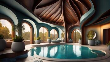 Swimming pool in the attic of a villa. photo