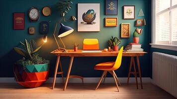 Interior of home office. Workplace concept. photo