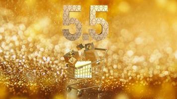 The gold number 5.5 on shopping cart for special offer concept 3d rendering photo