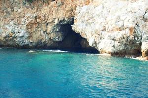 original landscape of the port and city of Alanya in Turkey from the sea photo