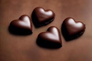 An assortment of chocolate, candy, bars and chocolate pieces on a wooden background, sweet food. Chocolate cake. photo