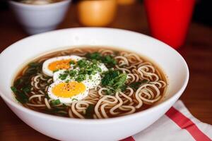 calabaza sopa con crema y perejil. cremoso tomate sopa. pollo fideos sopa. generativo ai foto