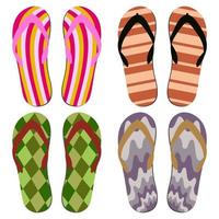 Set of Beach Slippers. Colorful Summer Flip Flops Over White Background vector