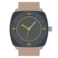 Classic design mechanical wristwatch isolated on white background. Clock face with hour, minute and second hands. Vector illustration.