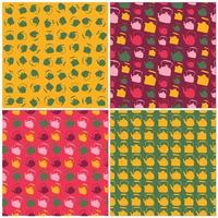 Set of seamless Colorful Pattern with Kettle. Vector background with different teapots. Endless kitchen texture.