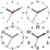 un conjunto de cuatro mecánico relojes reloj cara en blanco antecedentes. vector