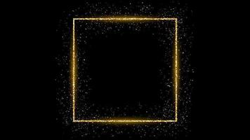 Golden square frame with glitter, sparkles and flares on dark background. Empty luxury backdrop. Vector illustration.