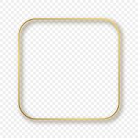 Gold glowing rounded square frame with shadow isolated on background. Shiny frame with glowing effects. Vector illustration.