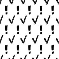 Seamless pattern with hand drawn check and exclamation mark symbols. Black sketch check symbol on white background. Vector illustration