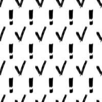 Seamless pattern with hand drawn check and exclamation mark symbols. Black sketch check symbol on white background. Vector illustration