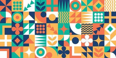 Modern bauhaus style memphis contemporary editable seamless pattern with bold simple shapes in vivid colors neo geo abstract geometrical vector illustration