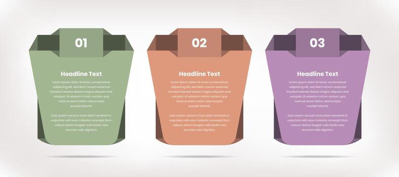 Steps infographic with text and number on abstract bag style shape vector