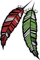 Vector Illustration Of Red And Green Feathers