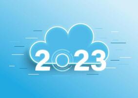 Infographic concept 2023 year. Hot trends, prospects in cloud computing services and technologies, big data storage, communication. Vector illustration.