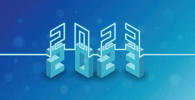 Happy new year 2023 technology solution background. isometric vector. vector