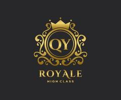 Golden Letter QY template logo Luxury gold letter with crown. Monogram alphabet . Beautiful royal initials letter. vector