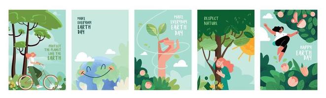 Earth day poster set. Vector illustrations for graphic and web design, business presentation, marketing and print material.