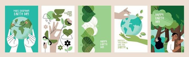 Earth day poster set. Vector illustrations for graphic and web design, business presentation, marketing and print material.