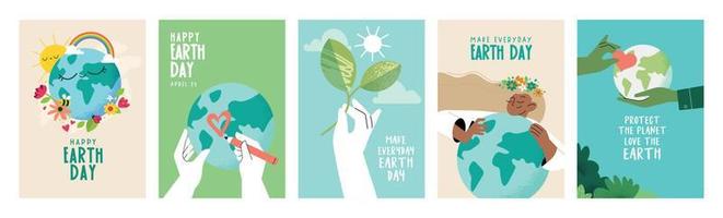 Earth day poster set. Vector illustrations for graphic and web design, business presentation, marketing and print material.