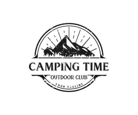 Retro travel badge  logo design with pine trees textured vector illustration