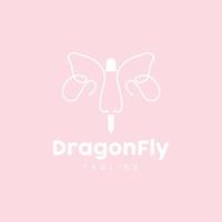 Dragonfly Logo, Flying Animal Design, Vector Simple Line Style, Icon Symbol Illustration