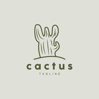 Cactus Logo, Simple Line Cactus Design, Green Plant Vector, Icon, Symbol, Illustration vector