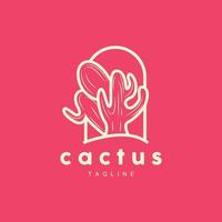 Cactus Logo, Simple Line Cactus Design, Green Plant Vector, Icon, Symbol, Illustration vector