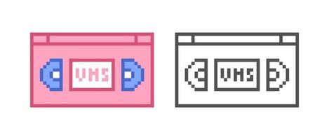 Retro VHS video cassette icon. Vector illustration in pixel style