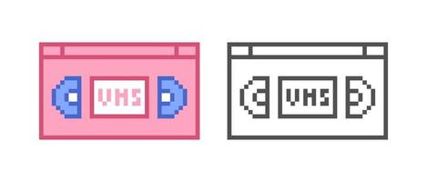 Retro VHS video cassette icon. Vector illustration in pixel style