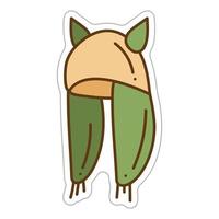 Sticker with funny hat with horns and long ears. Cartoon vector color illustration.