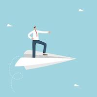 Move on the right business strategy, look at future career success, return on investment or innovation, direction to achieve goals and objectives, business leader shows direction on paper plane. vector